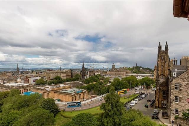 Further views from the dual aspect living room include iconic city sights such as the Balmoral and Scott monument.