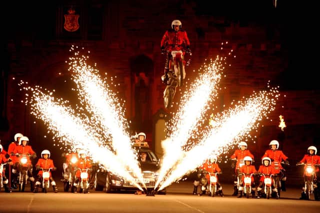 The Imps Motorcycle Display Team entertain the audience at the 2010 Royal Edinburgh Military Tatttoo.
