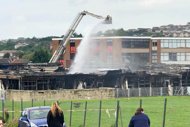 Firefighters were called out to Woodmill High, in the Abbeyview district of the town, at 5.05pm on Sunday. Picture: Lisa Ferguson