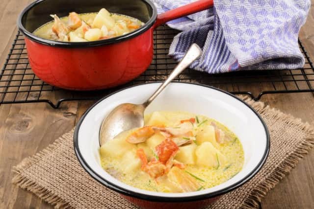 A thick Scottish soup made using smoked haddock (usually Finnan Haddie), potatoes and onions which orginated in the town of Cullen.