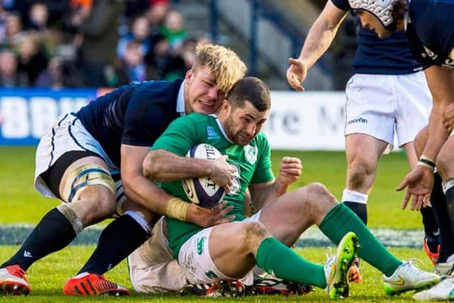 The chances of Ireland full-back Rob Kearney, right, facing the Scots on Sunday continues to improve. Picture: SNS