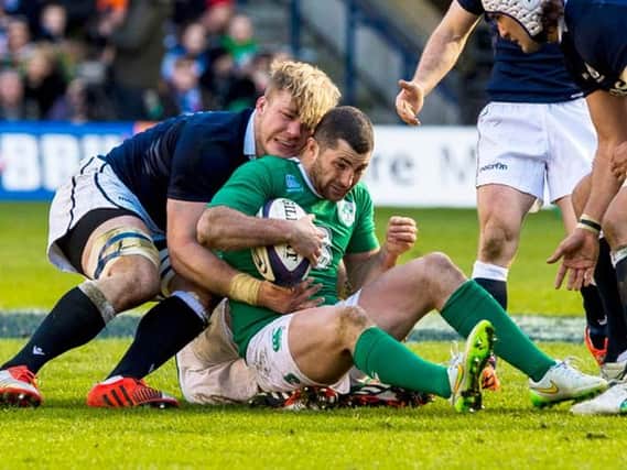 The chances of Ireland full-back Rob Kearney, right, facing the Scots on Sunday continues to improve. Picture: SNS