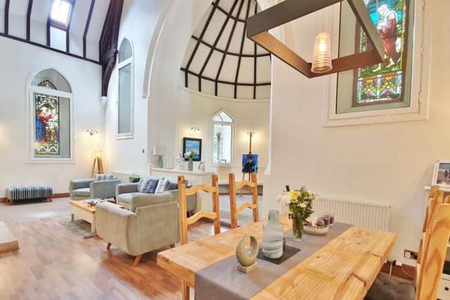 There is a dining area just off the living room.