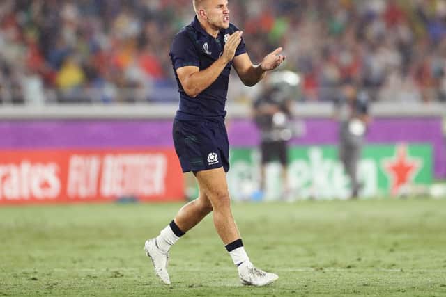 Scotland centre Chris Harris is desperate to be involved in a tasty midfield battle with the Samoans on Monday. Picture: Getty Images