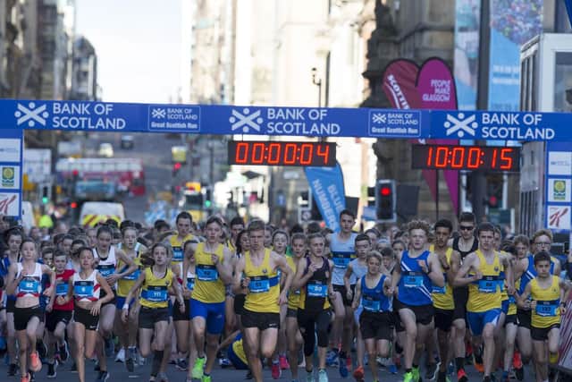 Youngsters competed in family Saturday Bank of Scotland Great Scottish Run in George Square Glasgow. Picture: Jeff Holmes