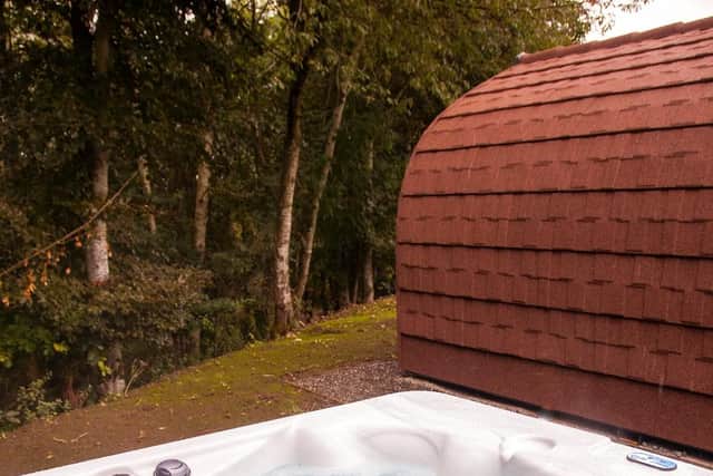 Each pod has its own private hot tub.
