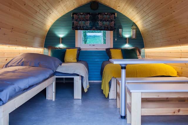 Each pod has two small double beds and a single bed -making it ideal or families or friends.