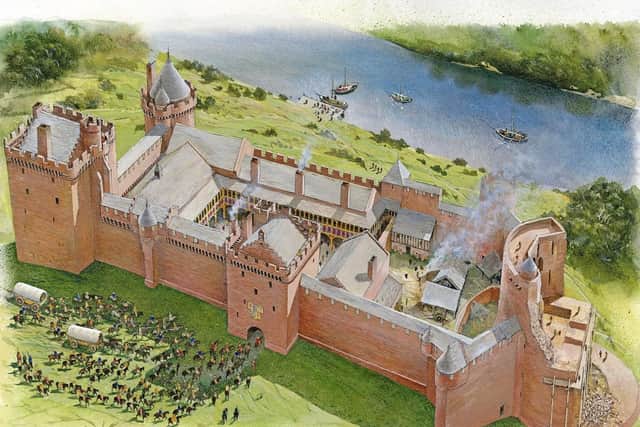 A reconstruction drawing of Bothwell Castle showing how it might have looked around 1420. PIC: Historic Environment Scotland.