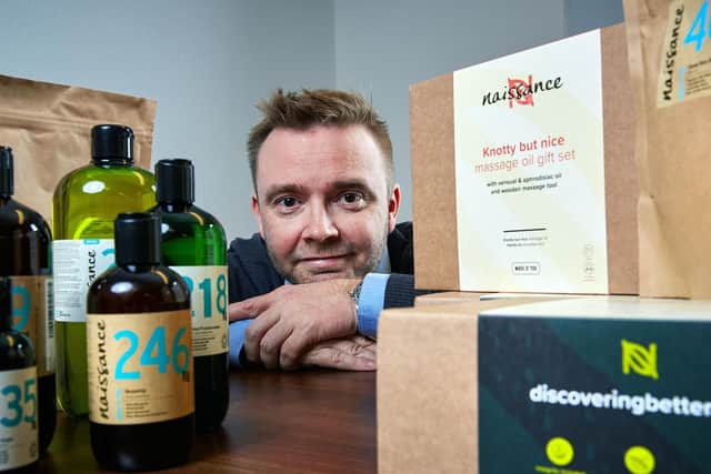 Jem Skelding of Naissance with some of the products from the natural and organic health and beauty supplier. Picture: Contributed