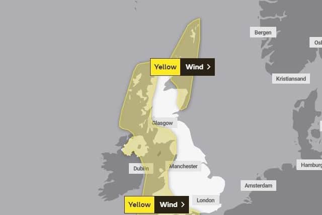 Monday's wind warning impacts Scotland's west coast, the Hebrides, the north east and the Orkney and Shetland Islands. (Met Office)