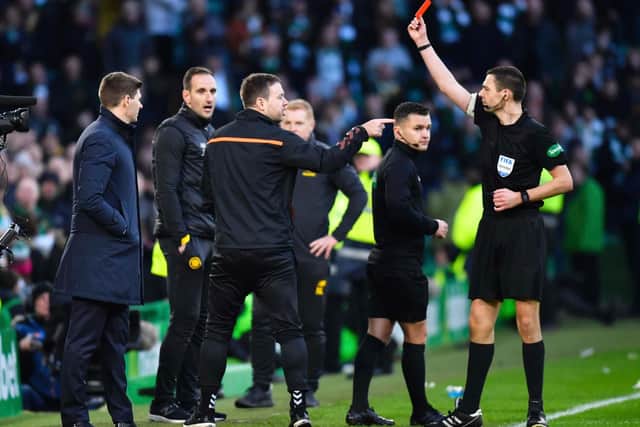 Rangers coach Michael Beale is sent off against Celtic. Picture: SNS
