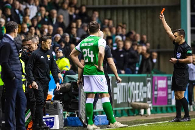 Rangers coach Tom Culshaw is red carded against Hibs. Picture: SNS