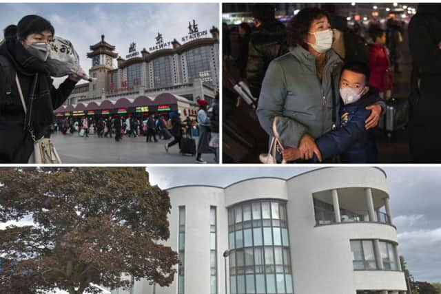 Universities in Scotland including Dundee (bottom) are warning students to take precautions if returning to China for New Year. Pictures: PA / Google