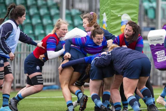 Scotland women are pictured during a Scotland Women training session, at Scotstoun. (Photo by Ross MacDonald / SNS Group/ SRU)