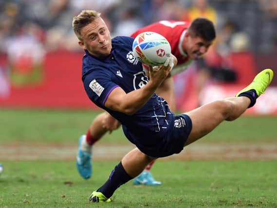 Harvey Elms of Scotland in action during a Sydney Sevens play-off clash with Wales