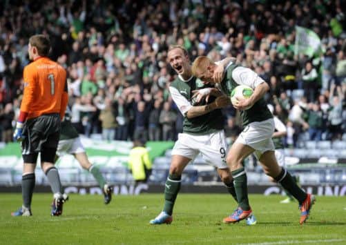 Leigh Griffiths shows his delight after Eoin Doyle had made it 3-3 at Hampden before Sparky himself scored that dramatic winner in extra time. Picture: Greg Macvean