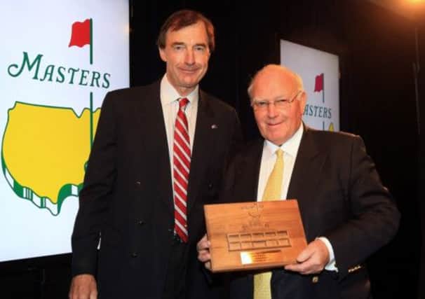 Renton Laidlaw is pictured receiving the Masters Major Achievement award. Picture: Getty