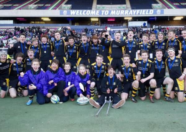 Currie celebrate their 37-12 win over Hawick Albion at Murrayfield. Picture: SNS