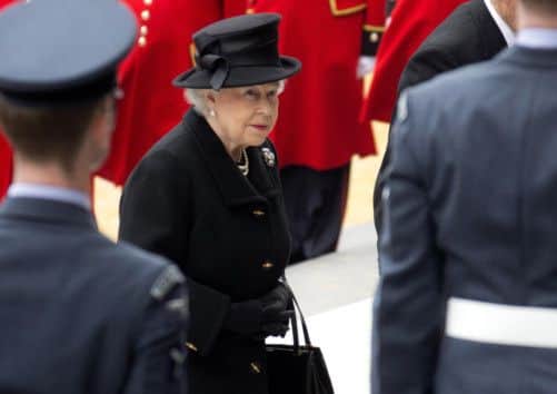 The Queen arrives for the funeral. Picture: AP