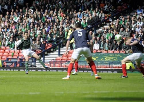 Alex Harris, scorer last Saturday against Falkirk, came to Hibs from The Edinburgh Academy. Picture: Greg Macvean