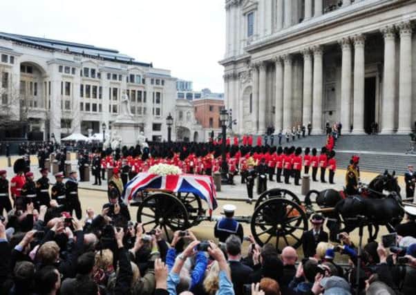 Former Prime Minister Margaret Thatcher's coffin is carried into St Paul's. Picture: Ian Rutherford