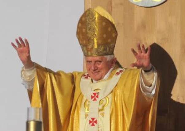 Pope Benedict at a Mass in Glasgow in 2010. Benedict was elected on this day in 2005. Picture: TSPL