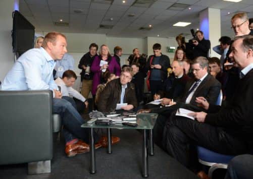 Six-time Olympic gold medallist Sir Chris Hoy announces his retirement at a press conference at Murrayfield. Picture: Neil Hanna