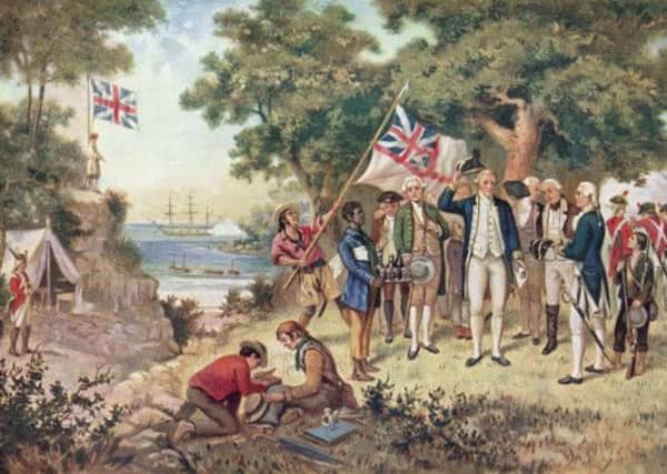 This painting shows Captain James Cook taking possession of New South Wales on this day in 1770. Picture: Getty