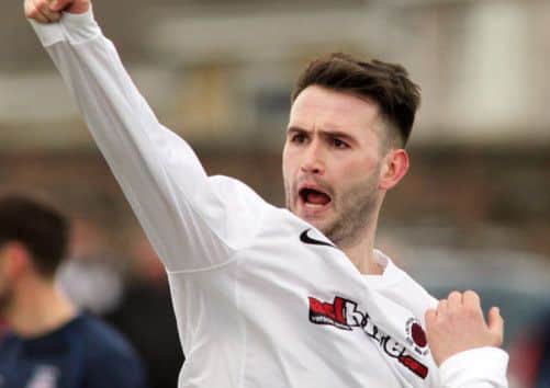 Tommy Coyne celebrates his goal for Linlithgow. Picture: David Johnstone