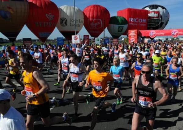 Runners set off at the start line of the London Marathon. Picture: PA