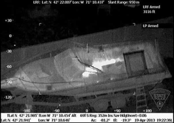This thermal image shows the boat and Boston Marathon bombing suspect Dzhokhar Tsarnaev. Picture: Getty