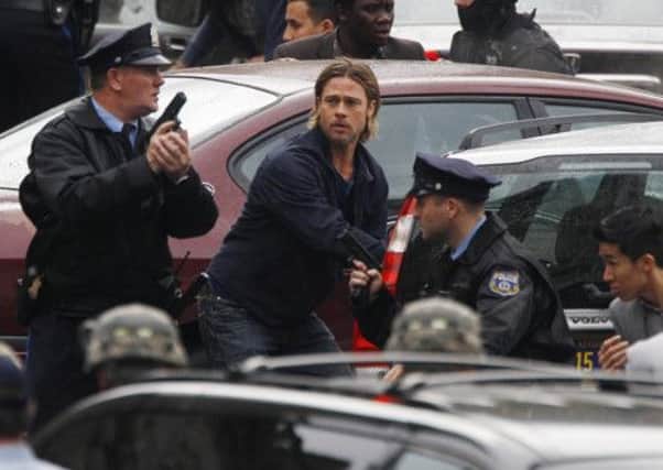 Brad Pitt during filming for World War Z in Glasgow. Picture: Reuters