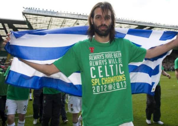 Georgios Samaras celebrates winning the SPL title. Picture: SNS