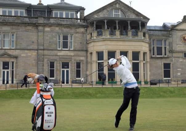 Melissa Reid tees off at the first ahead of the Ricoh Women's British Open. Picture: Getty
