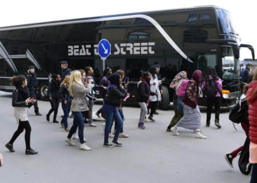 The Bieber bus. Picture: AP