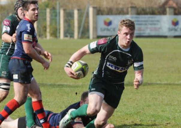 Hawick's Rory Hutton scores a try. Picture: Ian Rutherford