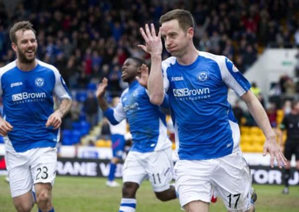 Steven MacLean celebrates after breaking the deadlock for St Johnstone. Picture: SNS