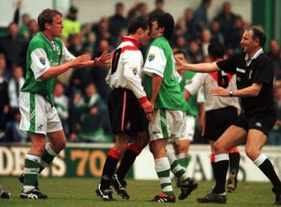 Hibs preserved their top-flight status after beating Airdrie in a two-legged play-off in 1997. Picture: TSPL