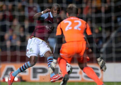 Aston Villas Christian Benteke completes his hat-trick against Sunderland last night. Picture: PA