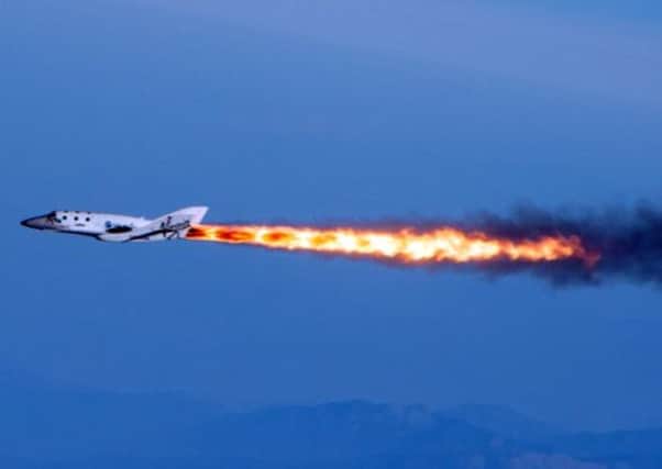Virgin Galactic's SpaceShipTwo turns on the rockets. Picture: AP