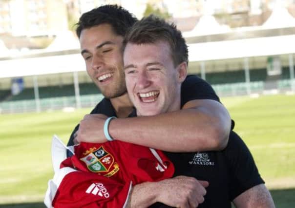 Warriors pair Sean Maitland (left) and Stuart Hogg are in good spirits after hearing the squad announcement. Picture: SNS