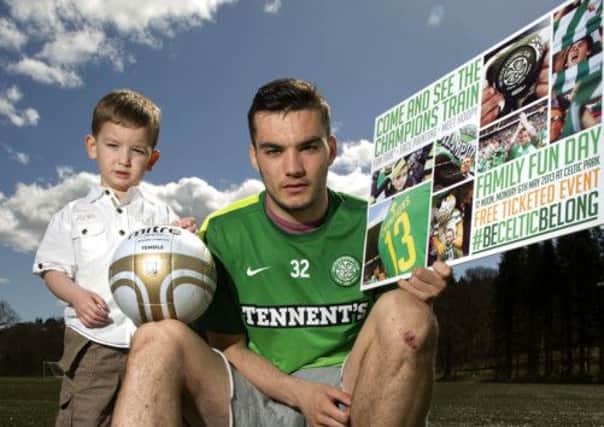 Tony Watt joins Remo Margiotta to help promote Celtic's Family Fun Day. Picture: SNS