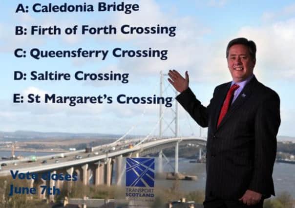 Keith Brown stands with a window displaying the names on offer for the new crossing. Picture: PA