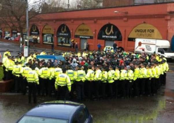 Members of Celtic's Green Brigade are 'kettled' by Strathclyde Police. Picture: submitted
