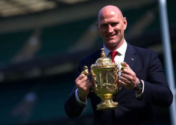 World Cup winner Lawrence Dallaglio with the Webb Ellis Trophy. Picture: Getty