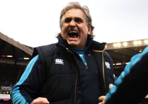 Scotland interim head coach Scott Johnson celebrates after the final whistle. Picture: SNS