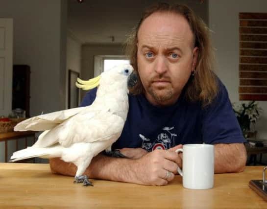 Bill Bailey with his cockatoo. Picture: Sandy Young