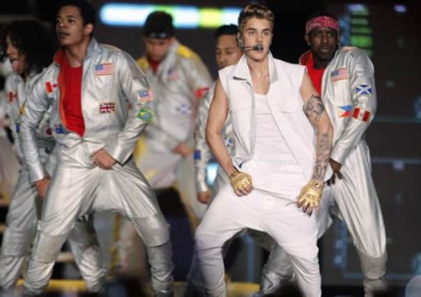 Justin Bieber performs in front of a crowd of 15,000 fans at the Sevens Stadium in Dubai. Picture: Getty