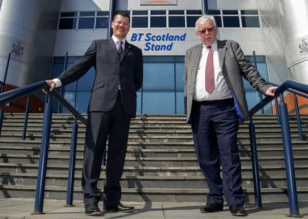 Ralph Topping, right, and Neil Doncaster emerge from Hampden yesterday. Picture: SNS
