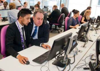 Alex Salmond during a visit to the office of Webhelp TSC in Glasgow. Picture: PA